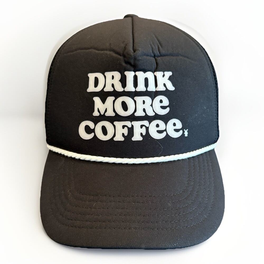 Dutch Bros Mens Black Drink More Coffee Adjustable Snapback Trucker Hat Mesh Cap